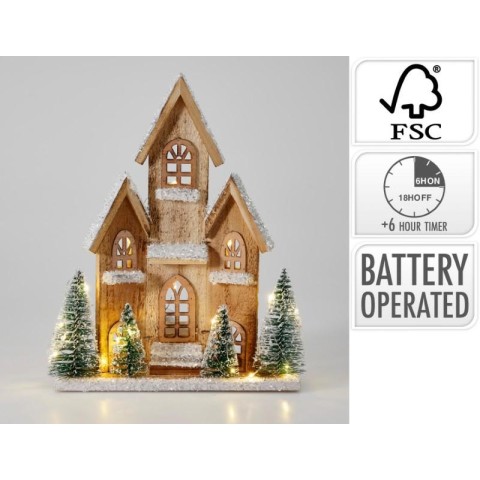 PAESAGGIO NATALE LEGNO 20 LED 28X9X35